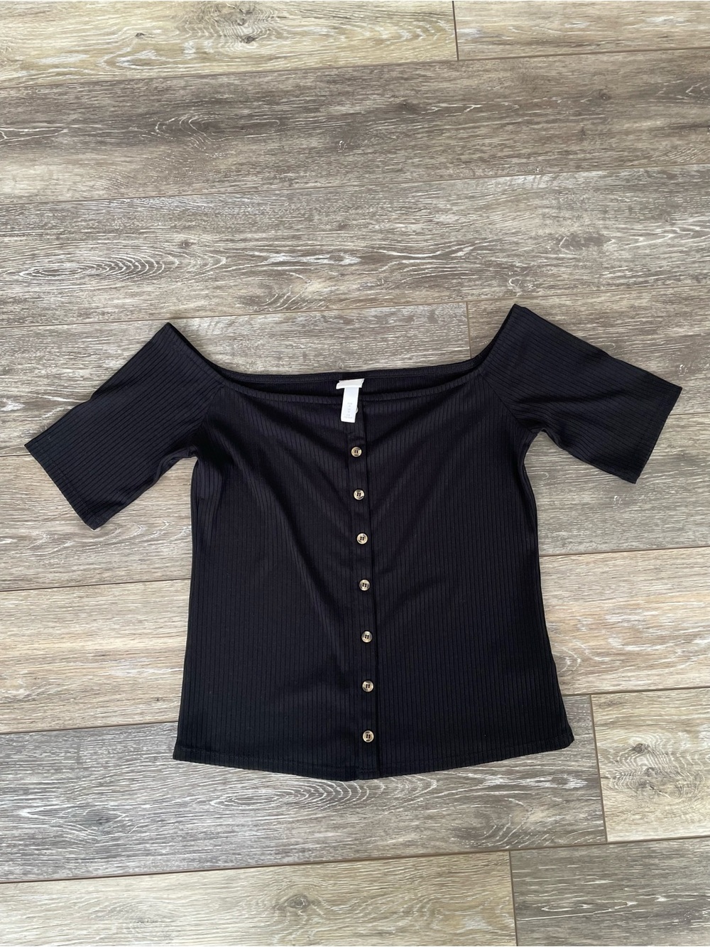 H&M Off-Shoulder Black Ribbed Button-Front Women’s Top